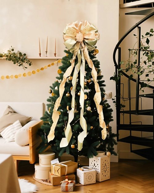 45 * 13Inch Christmas Tree Topper Bow Decoration, Large Glitter Tree Decoration Ornaments(Gold)