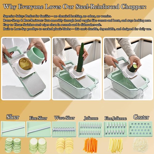 GEHEN Kitchen Pro-Series 9-in-1 Vegetable Chopper - 6 Blades, Mandoline Slicer & 5 Quart Storage Basket