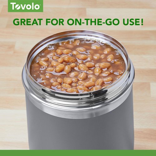 Tovolo Insulated Food Container 2 Quart Food Traveler Thermos for Hot Food and Cold Food Stainless Steel Double Wall Vacuum Insulated Spill Proof Airtight Lid Dishwasher Safe BPA Free Charcoal Gray