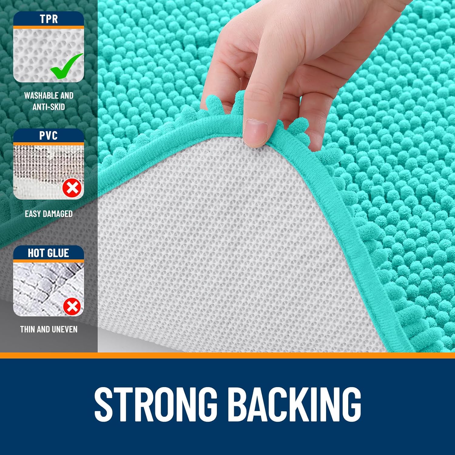 OLANLY U-Shaped Toilet Rug - Extra Soft Chenille Bathroom Mat, Quick-Dry & Non-Slip, 24x20, Teal