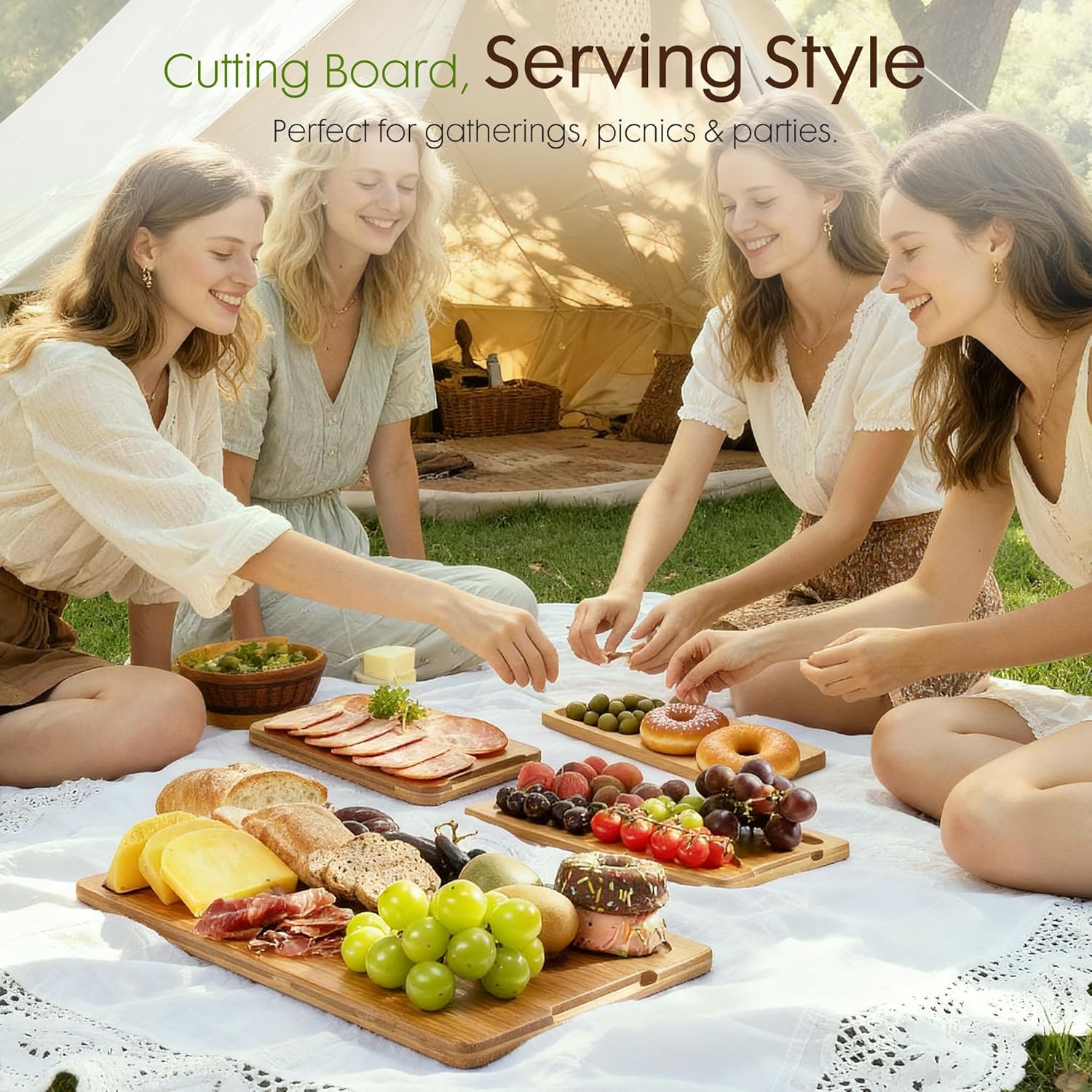Astercook Bamboo Cutting Boards - Reversible Charcuterie & Chopping Board Set with Juice Grooves | Kitchen Gift