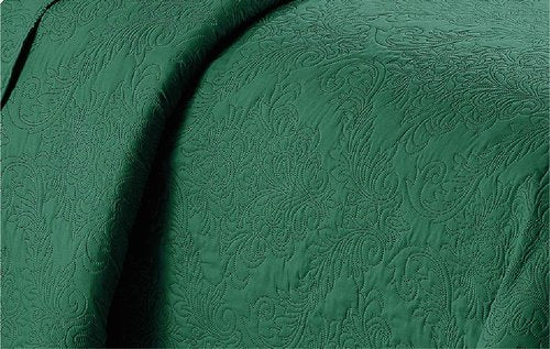 Home Collection Kids Zone Over Size Luxury Embossed Damask Bedspread Set Light Weight Solid Color New # Stacy (Hunter Green, Twin)