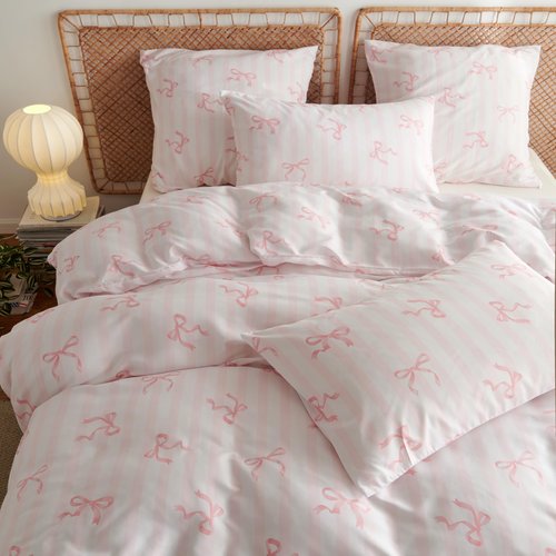 Bildenly Bow Duvet Cover Full Size Pink Striped Bowknot Bedding Set Kids Girls Cute Bows Vertical Stripes Soft Breathable Microfiber Comforter Cover Set with Zipper Closure and 2 Pillowcases