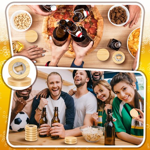 Vesici 100 Pcs Magnetic Bottle Opener 2.5in DIY Bamboo Round Shape Beer Openers Wooden Fridge Magnet Refrigerator Sticker Gift for Beer Lover Wedding Guest Kitchens Bars Parties