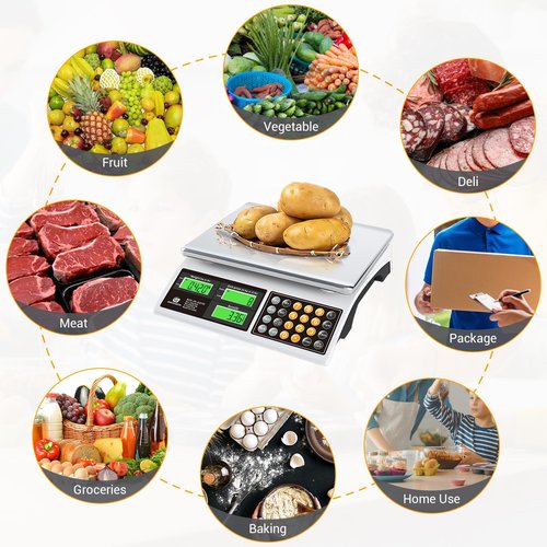 BROMECH Price Computing Scale, 66lb Digital Commercial Food Meat Produce Weighing Scale with Green Backlight LCD for Farmers Market, Retail Outlets, Dry Battery Powered, Not for Trade
