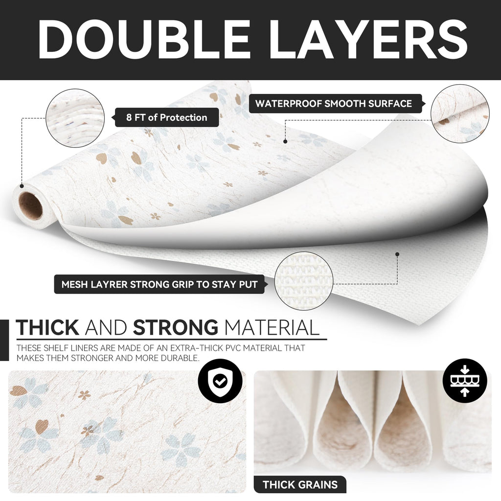 RAY STAR 18X96 Inch Shelf Liner for Kitchen Cabinets, Non-Adhesive Cabinet Liner Washable, PVC Drawer Liner for Dresser Non-Slip Bathroom (Floral)(1 Roll)