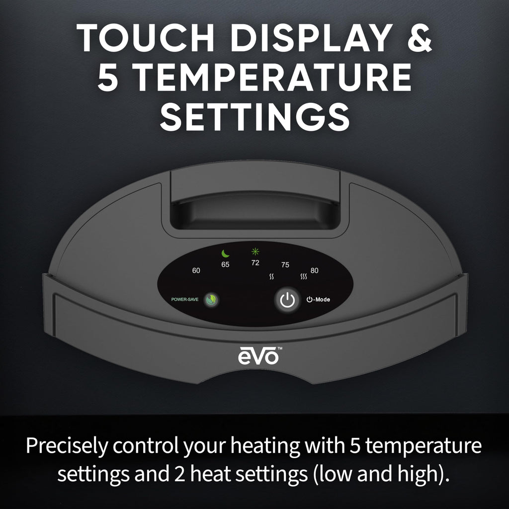 EVO Twin Ceramic Heat Logic Heater (5 Temperature Settings) – Tip Over Cutoff Switch, Auto Overheat Shut-off, and 15-Second Cool Down
