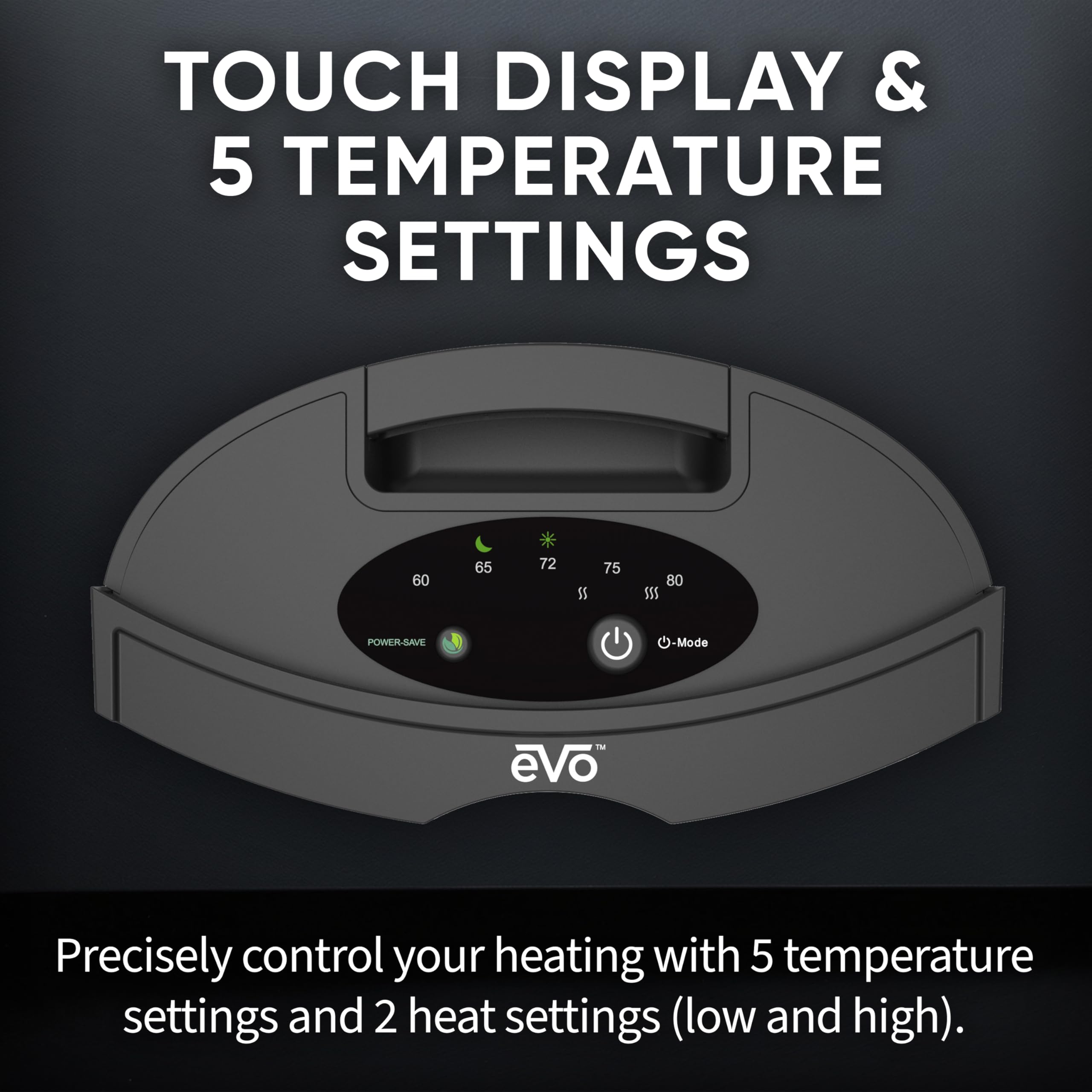 EVO Twin Ceramic Heat Logic Heater (5 Temperature Settings) – Tip Over Cutoff Switch, Auto Overheat Shut-off, and 15-Second Cool Down