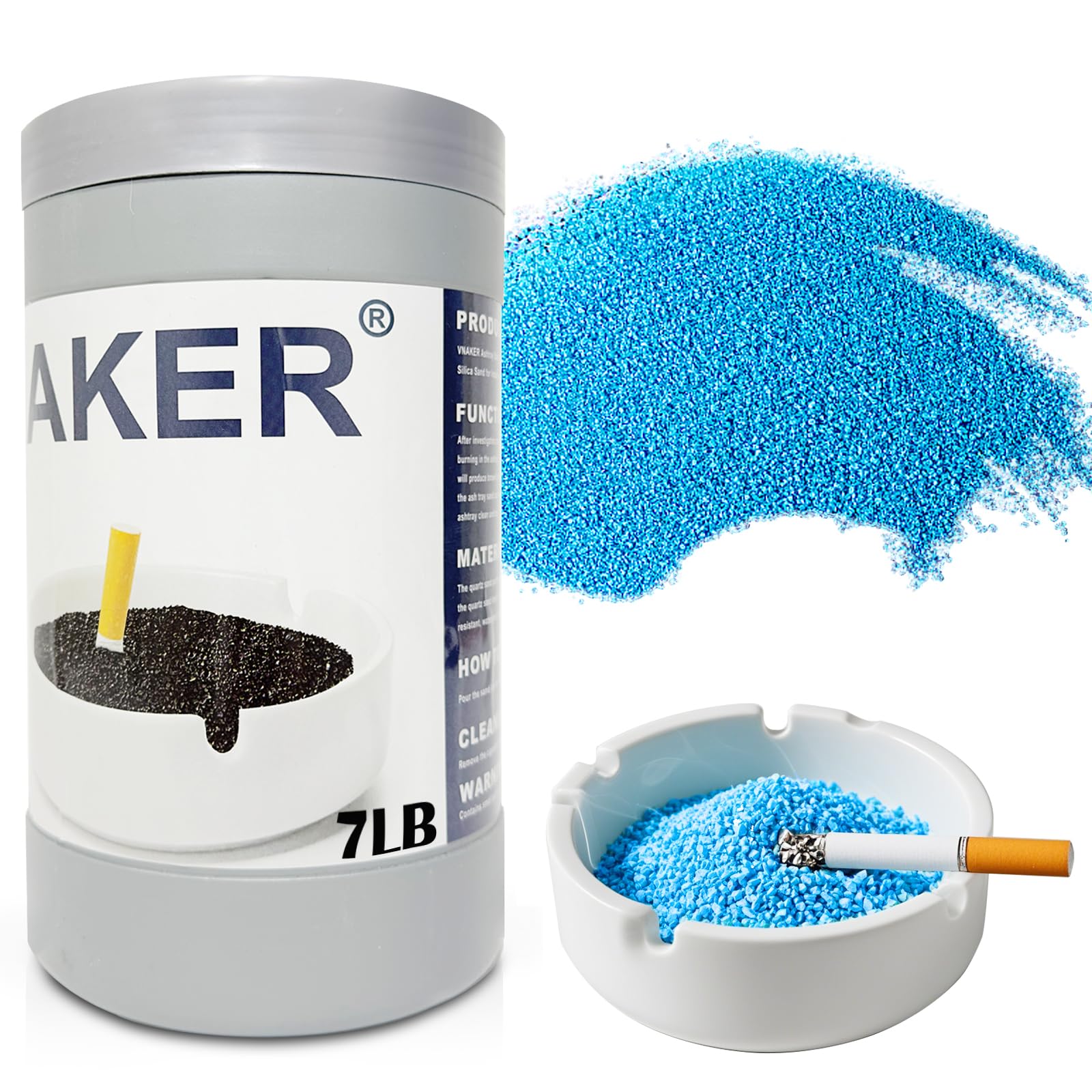VNAKER Ashtray Sand, Smokers Station Refill Sand 7Lb, Washable and reusable Silica Ash Tray Sand for Indoor and Outdoor Facilities (Blue)