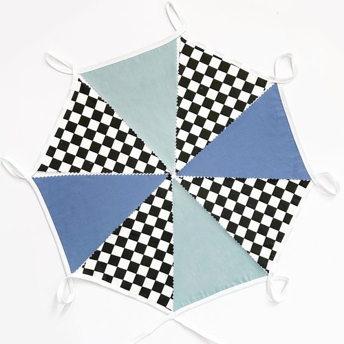 32Ft Racing Party Decorations Dusty Blue Black White Checkered Racing Car Fabric Banner Triangle Flag Pennant Garland Streamers for Boys Race Car Birthday Racetrack Baby Shower NASCAR Picnic Decor