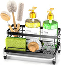 Cisily Large Black Sponge Holder - Rustproof Kitchen Sink Organizer with Drip Tray & Non-Slip Design