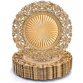 Foraineam Gold Charger Plates Set of 12, 13" Round Plastic Dinner Chargers, Decorative Hollowed Out Flowers Serving Plates for Table Setting, Catering, Wedding, Party, Event