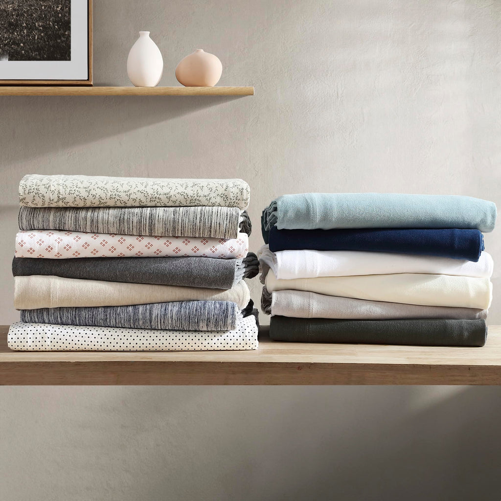 Brielle Home Jersey Knit Cotton Sheet Set - Breathable, Soft, T-Shirt Fabric - Polka Dot Navy, Cal King