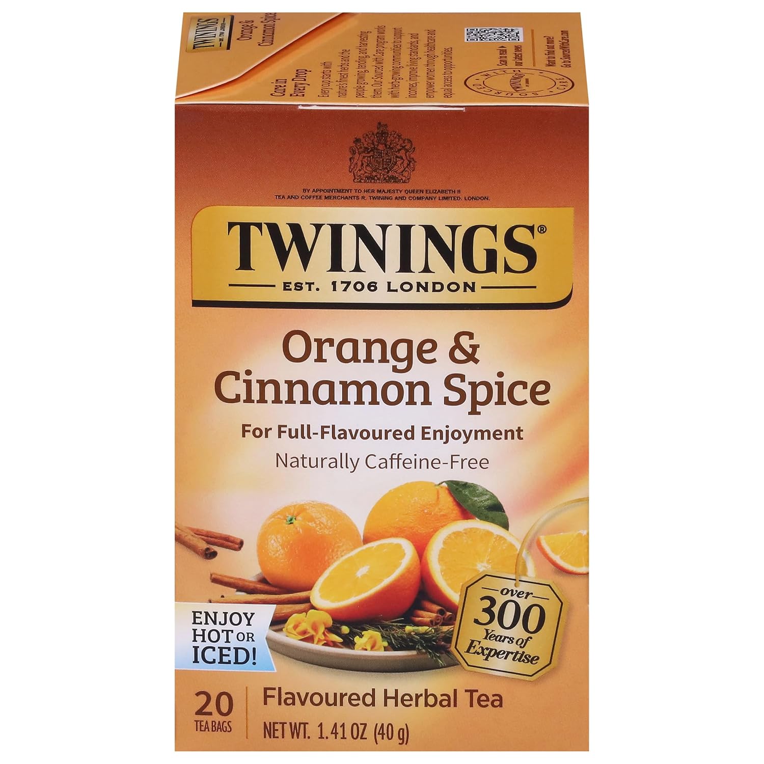 Twinings Herbal Tea - Orange & Cinnamon Spice, Naturally Caffeine-Free, 20 Individually Wrapped Bags