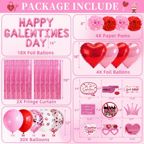 Galentines Day Decorations Set - Galentines Day Party Decorations with Oversized Photo Props, Galentines Balloons & Backdrop Paper Pom-poms for Galentines Party Decor, Girls Night, Valentine’s Day