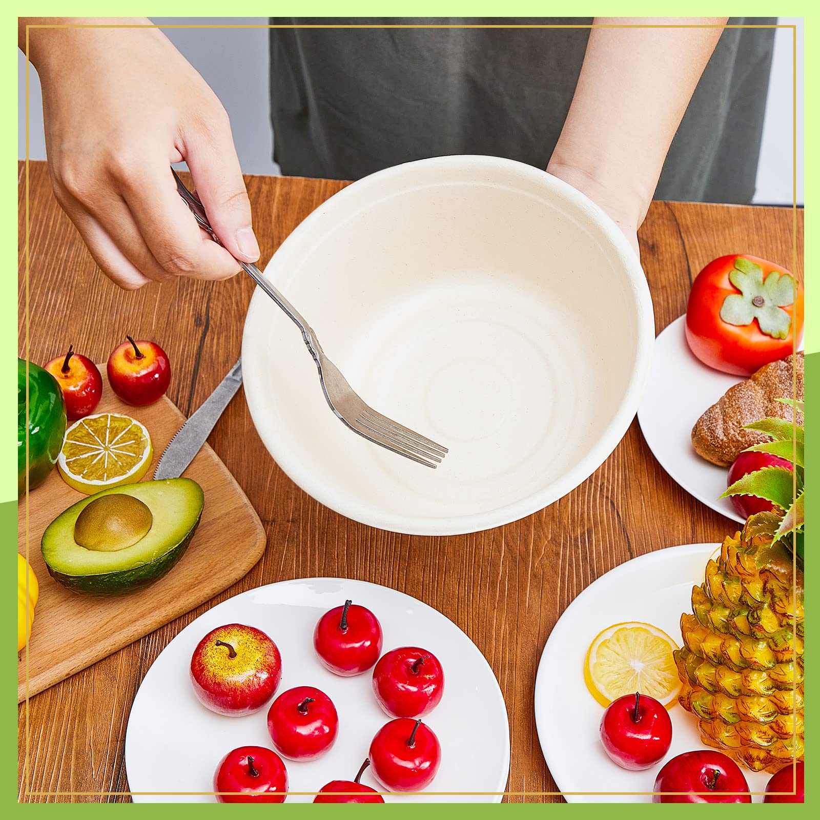 Tessco for you 40 oz 150 Pack Large Disposable Salad Bowls Deep Heavy Duty Paper Bowls Sugarcane Fiber Compostable Biodegradable Microwave Safe for Hot Cold Soup Ramen Popcorn Pasta (Natural Color)
