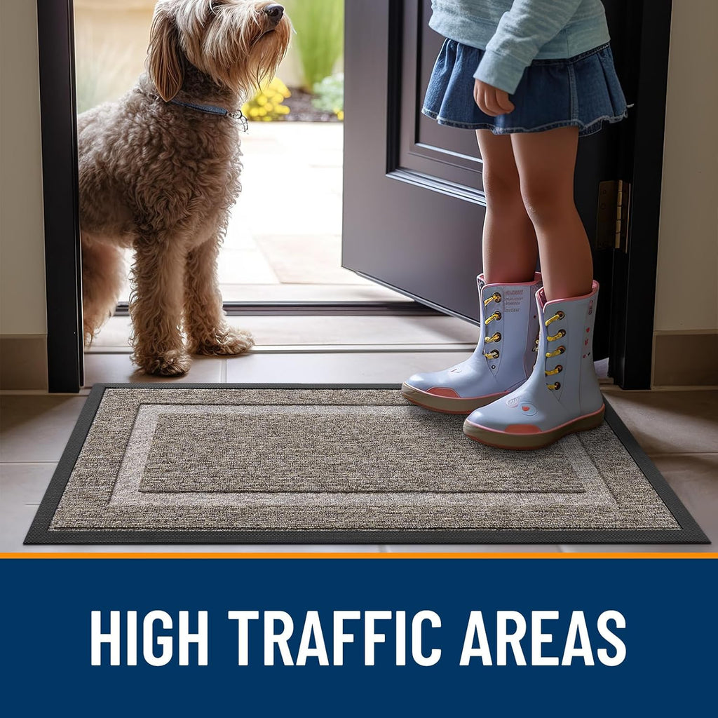 OLANLY Indoor Outdoor Front Door Mat - Waterproof All-Season Doormat, Easy Clean, 29.5x17, Khaki & White