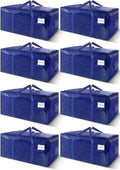 Skiennix Extra Heavy Duty Moving Bags - 8 Pack Large Storage Totes with Strong Zipper & Handles | Dark Blue - 24 Gal