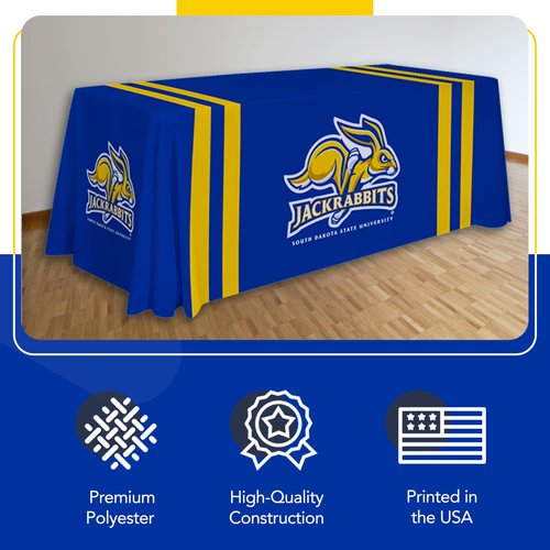 South Dakota State Jackrabbits College Sports Printed Table Throw - NCAA Licensed - Polyester - School Tablecloth (Blue, Gold) (6' Draped)