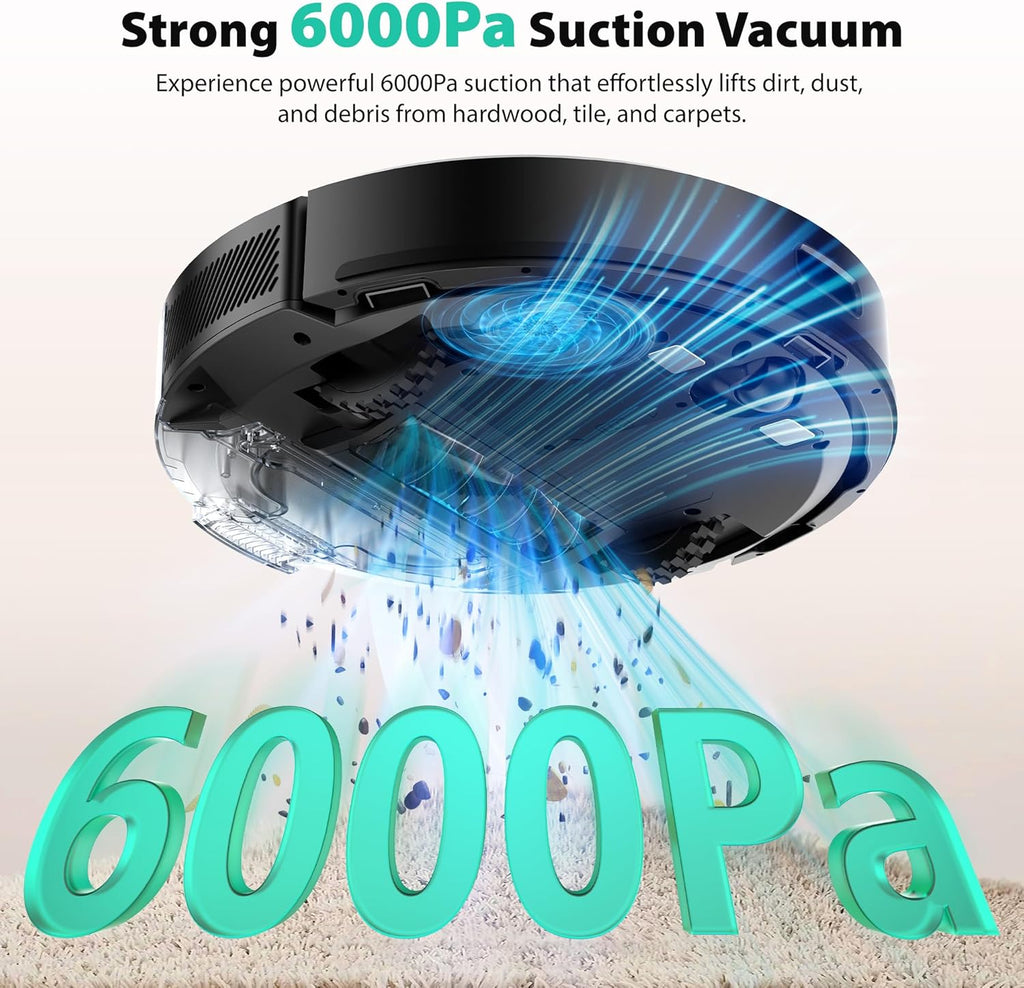 Tikom Robot Vacuum - 6000Pa Self-Emptying Robotic Cleaner with LiDAR Navigation | Ideal for Pet Hair & Carpets (L8000 Plus)