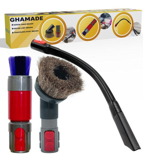 GHAMADE Vacuum Attachments & Brushes for Dyson V7 V8 V10 V11 V15 Gen5: Flexibible Crevice Tool, Horsehair Vacuum Attachment, Traceless Dust Brush (Home, Car Detailing & Corner Cleaning Set)