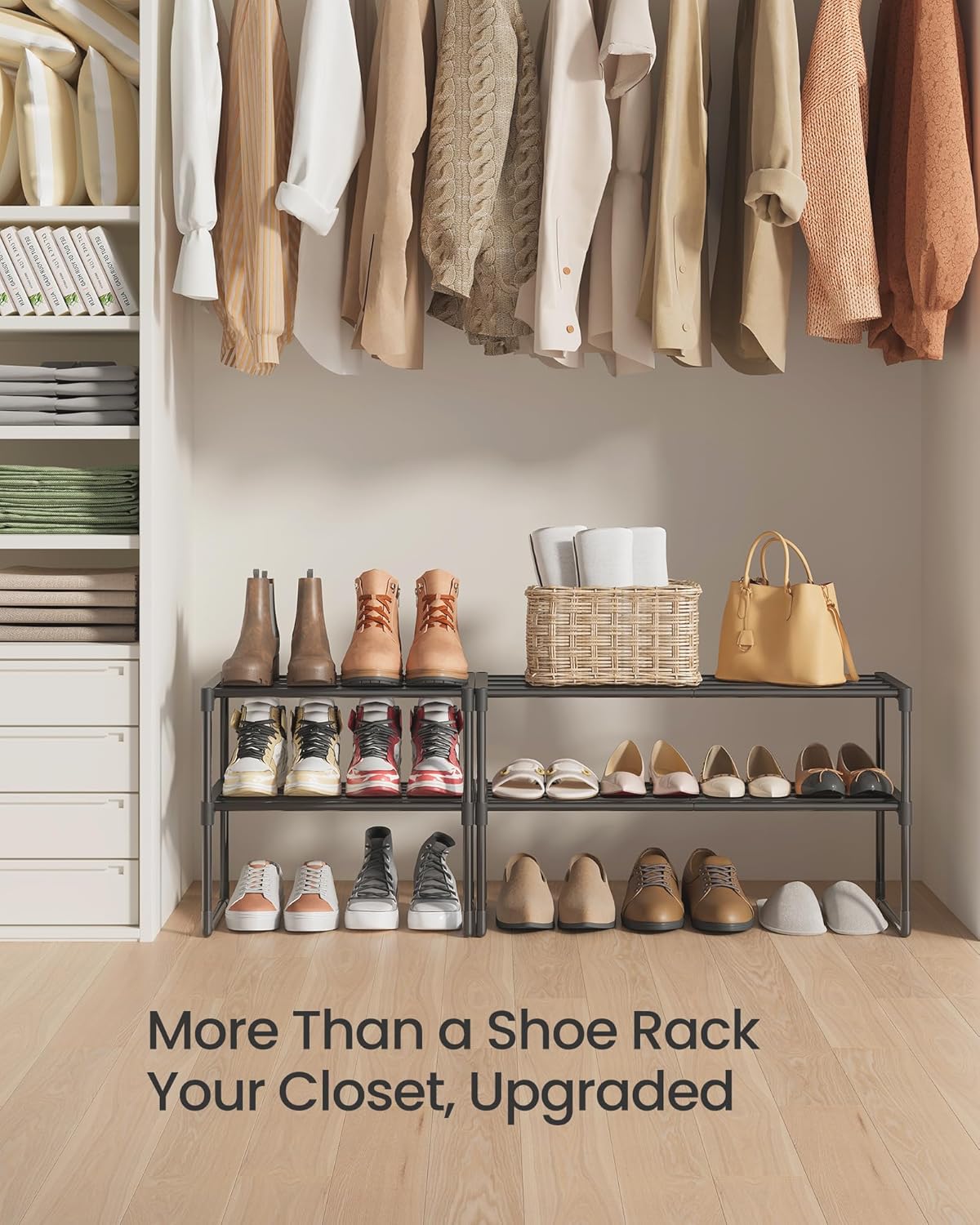SONGMICS Shoe Rack - 2-Tier Metal Organizer for 3-6 Pairs | Stackable & Versatile Design, Black 11.8 x 16.7 x 14.8 Inches
