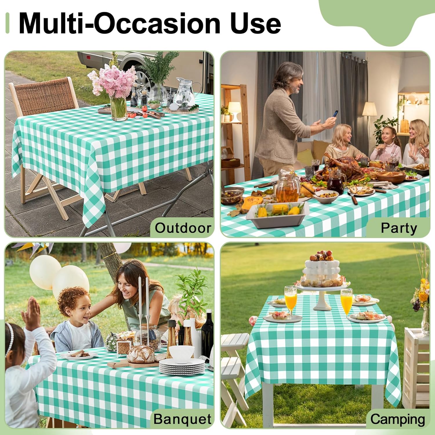 Smiry Disposable Tablecloths - 3 Pack Teal Gingham, Heavy Duty Waterproof 54" x 108" Covers for Parties