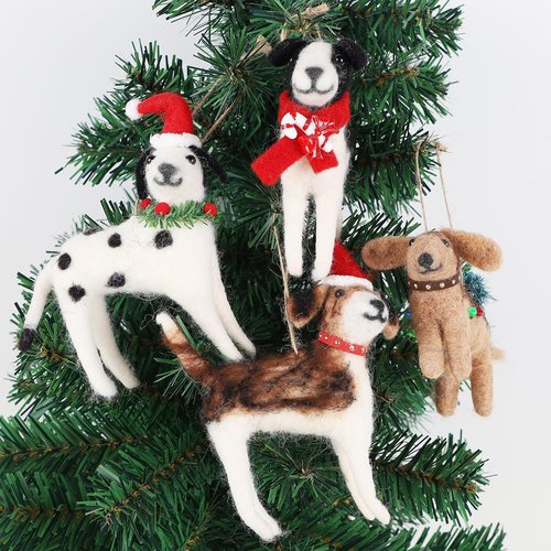 Juegoal Christmas Felt Dog Ornaments - Set of 4 Cute Wool Puppy Decorations for Tree & Wreath