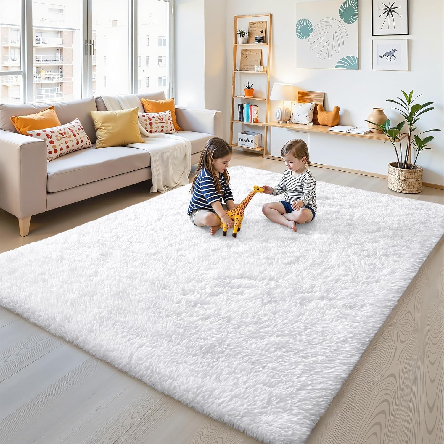 OLANLY Area Rug - Soft Fluffy Shaggy Design | Machine Washable 4x5.9 ft for Living Room & Bedroom
