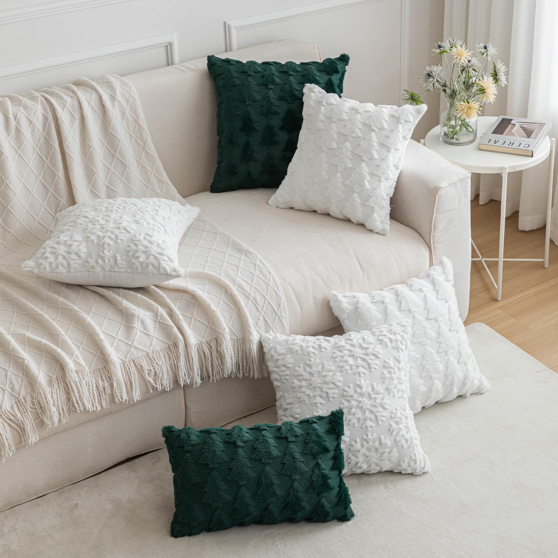 SHITURRE Christmas Tree Decorative Throw Pillow Covers Set of 2 Packs, Soft Fluffy Pillowcases for Home Décor, Boho Pillow Covers for Couch Bedroom(Green-Tree, 20"x20")