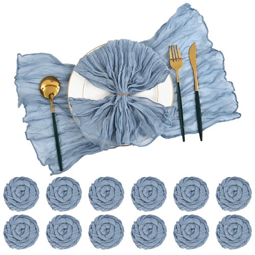 Gauze Cheesecloth Napkins Set of 96, 20 x 20 Inch Wrinkled Rustic Boho Linen Dinner Napkins Decorative Table Napkins for Wedding,Dinner,Family Everyday Use/Parties(Dusty Blue)