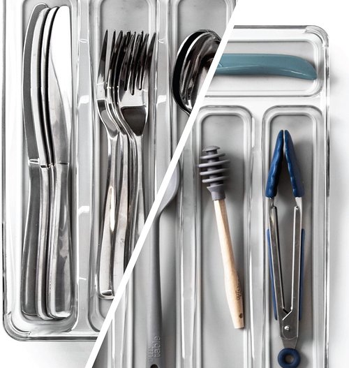 BINO 5-Slot Silverware Organizer - Plastic Utensil Tray with Grip Lining | Light Grey Kitchen Storage