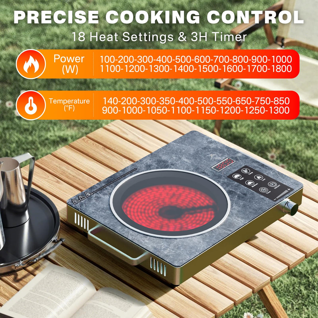 GRACEALL Single Burner Electric Cooktop, Portable Infrared Hot Plate, Countertop Electric Stove, Touch & Knob Control, Temperature Adjustable, Portable-Marble