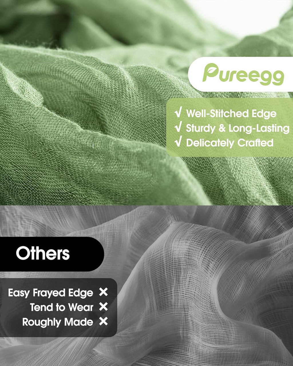 Pureegg Table Cloth Set - 8 Waterproof Disposable Tablecloths (54"x108") & 2 Decorative Cheesecloth Runners (35"x120") | Perfect for Parties, Picnics & Weddings in White & Sage