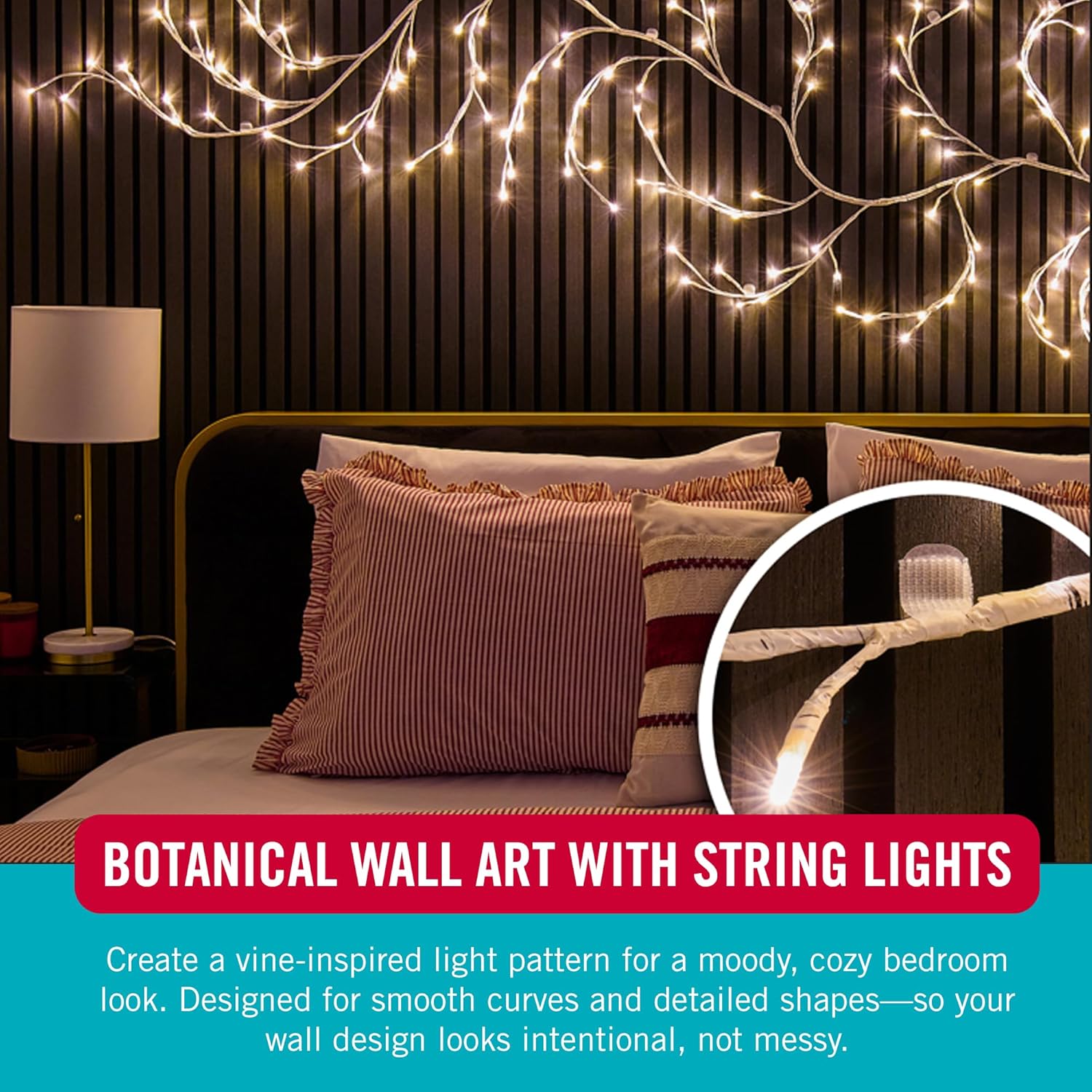 VELCRO Brand Indoor Light Clips - Damage-Free String Light Holders, 100 ft Capacity, 48 Pack