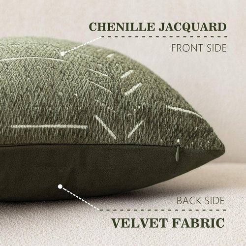 vivrudil Home Décor Decorative Boho Accent Chenille Throw Pillow Covers Textured Neutral Cushion Covers Soft Farmhouse Pillowcase for Couch Sofa Bed Living Room, 18×18 Inch, Set of 2, Olive Green