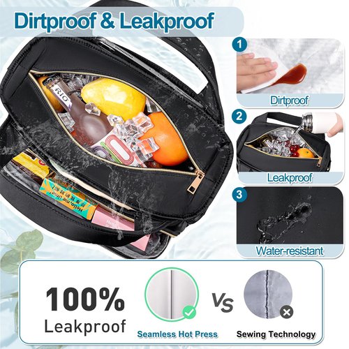 Yunkevivo Lunch Bag Lunch Box Women - Insulated Lunch Tote Bag for Women Men, Leakproof Large Womens Lunch Bags for Work, Lunch Cooler Bag for Adult with Side Pocket for Picnic, Hiking, Beach (Black)
