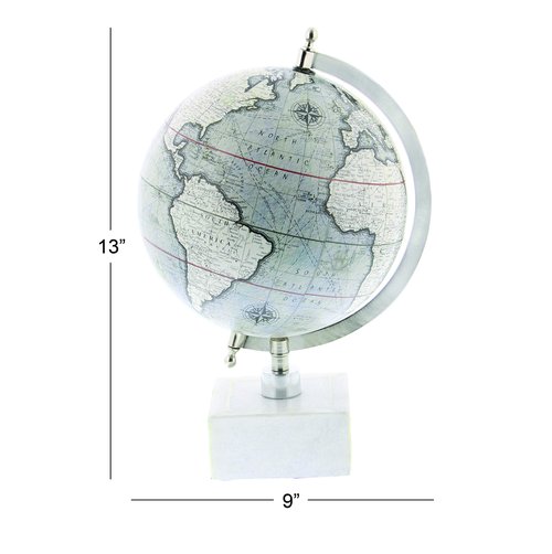 Deco 79 Marble Globe, 9" x 8" x 14", White