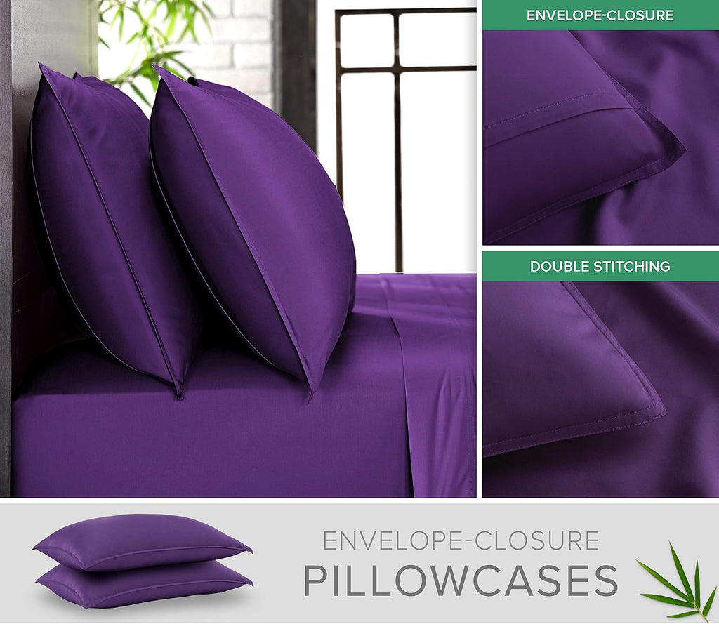 Pure Bamboo King Sheets - Luxuriously Soft & Cooling 100% Organic Viscose Bed Sheet Set | King Size, Purple
