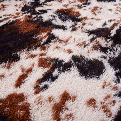 Aimuan Cow Print Area Rug Cute Fluffy Faux Cowhide Rug Super Soft Shaggy Carpets Tie-Dye Rugs for Living Room Bedroom Girls Kids Room Nursery Home Decor Non-Slip Mat (Coffee-Black, 5x7)