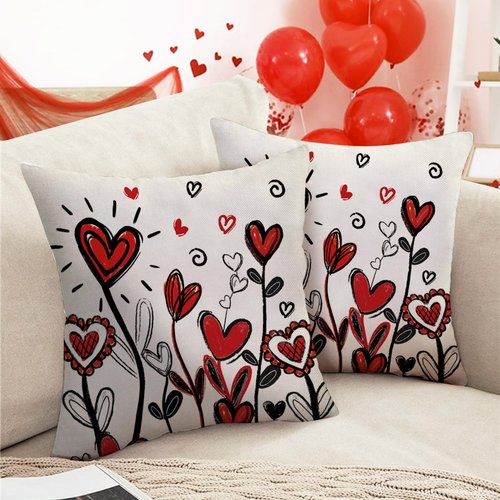 Fjfz Valentines Day Decorative Throw Pillow Covers 18 x 18 Set of 2, Red Love Hearts Porch Outdoor Home Decor, Anniversary Wedding Sofa Couch Cushion Case