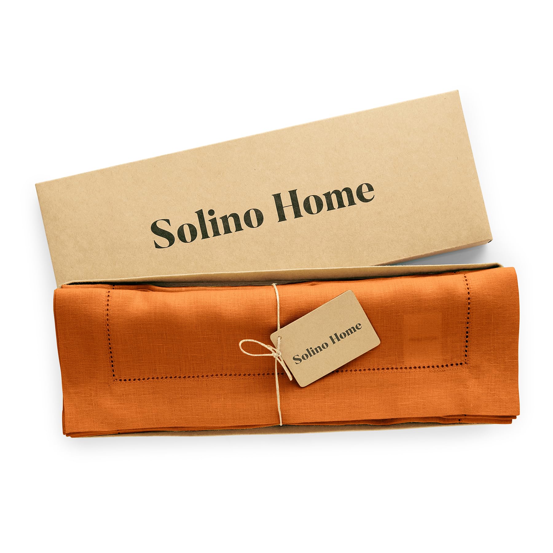 Solino Home Linen Cloth Placemats Set of 6-100% Pure Linen Hemstitch Pumpkin Placemats 14 x 19 Inch - Sonoma Hemstitch Table Place Mats