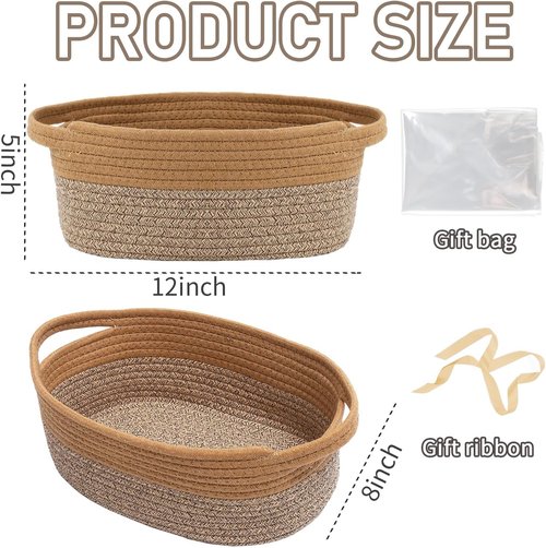 JMvicyroam Woven Basket - Small Rope Storage Bin with Handles | Perfect Organizer for Shelves & Closets