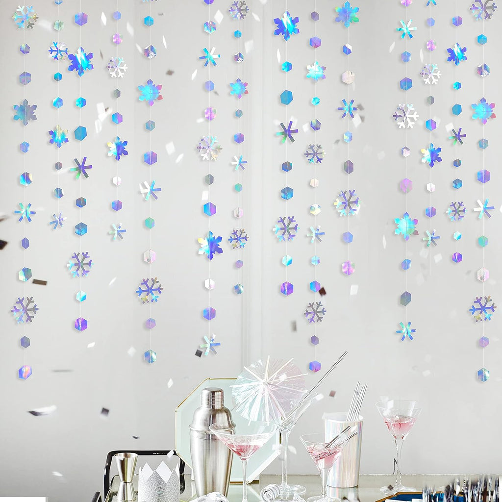 Winter Wonderland Party Decoration - Iridescent Snowflake Garland by [Brand Name] | 52Ft Holographic Streamer for Christmas & Weddings