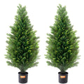 VEVOR Artificial Topiary Cedar Tree, 36 inch Tall (2 Pieces), with Extra Leaves & Pot Faux Evergreen Fake Pine Cypress Trees Plant, UV Rated Artificial Greenery Set for Home Decor Indoor/Outdoor