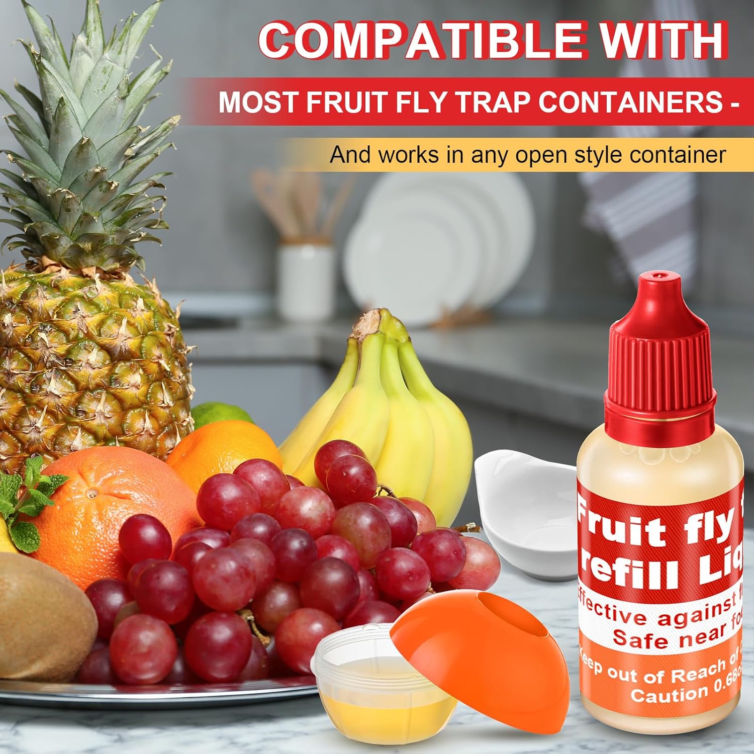 Qualirey Fruit Fly Trap Refill Liquid - Non-Toxic & Effective Indoor Solution | 0.68oz Bottle, Red