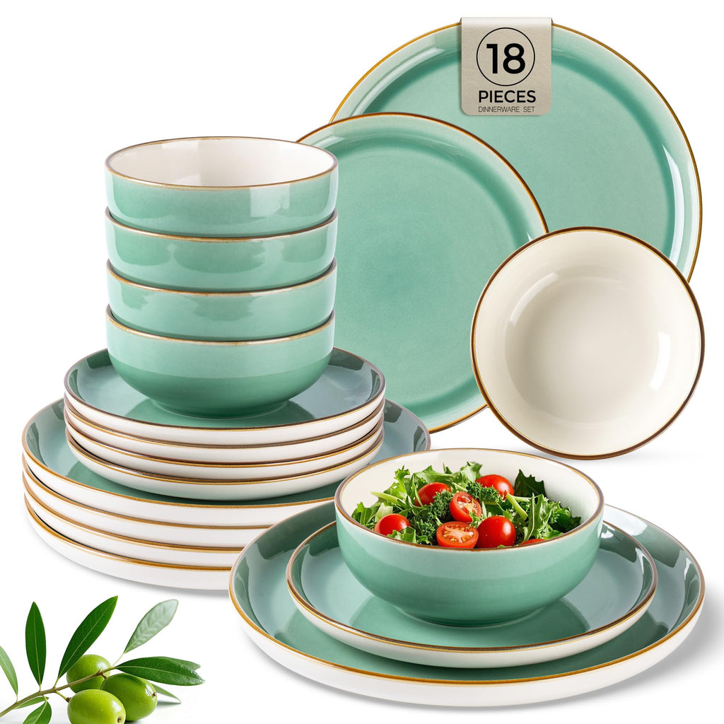 GBHOME Ceramic Dinnerware Sets, 18 Pieces Stoneware Dinnerware Set, Plates and Bowls Sets, Dishwasher & Microwave Safe,Dishes Set | Service for 6
