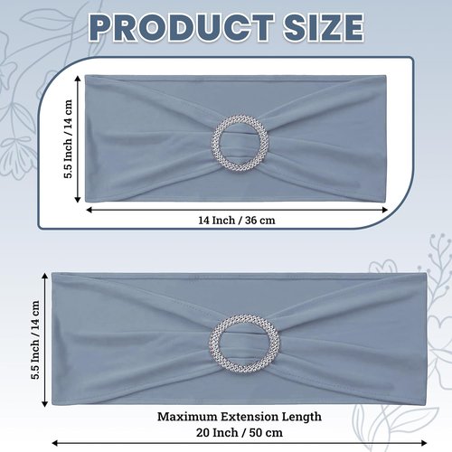 MDS Spandex Chair Sashes - Universal Elastic Stretch Bands with Buckle Slider Bow | Pack of 250 - Dusty Blue