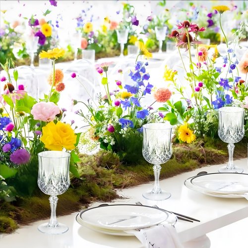 7OZ Plastic Wine Glasses, 48Pcs Clear Reusable Drinking Cups Vintage Champagne Flutes, Plastic Crystal Water Goblets for Parties Stemmed Shatterproof Drinking Glasses for Wedding, Toasting Party