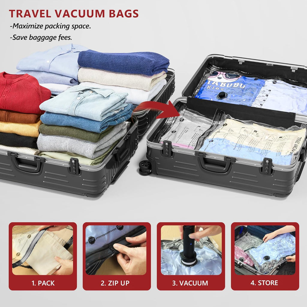 Skiennix Travel Vacuum Bags - Rechargeable Electric Pump Compression Packing Cubes | 8 Medium Space Saver Seal Bags for Luggage